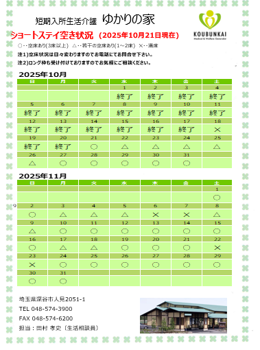 空床情報　10/21　8：30現在の画像