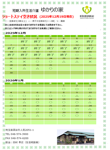 空床情報　12/19　8：30現在の画像