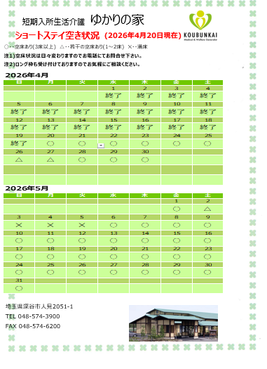 空床情報　4/20　8:30現在の画像