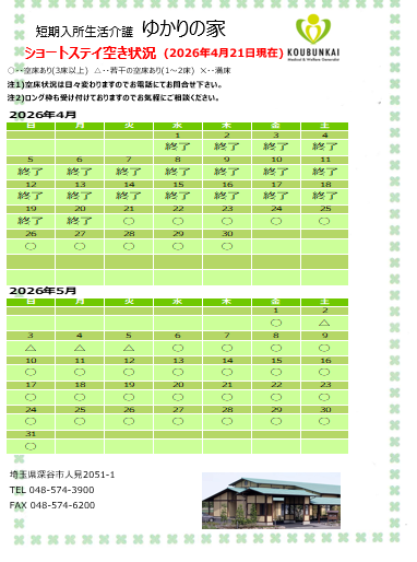 空床情報　4/21　8:30現在の画像