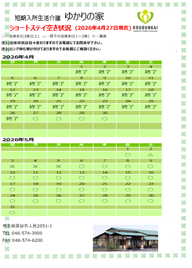 空床情報　4/27　8:30現在の画像