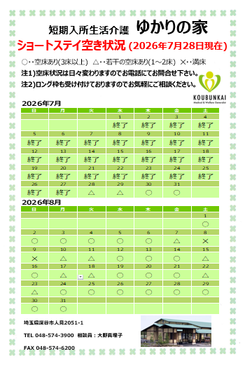 空床情報　7/28　8:30現在の画像
