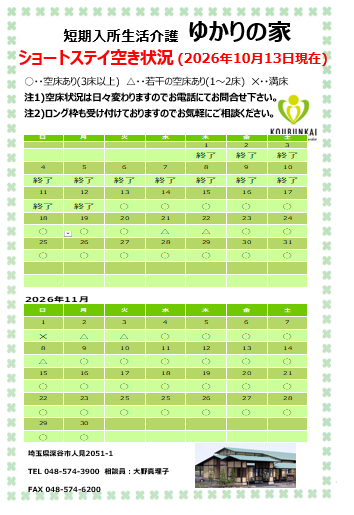 空床情報　10/13　8:30現在の画像